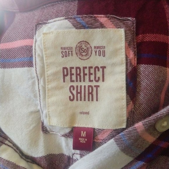 SO Womens Perfect Shirt Size Medium Multicolor Pockets Plaid Button Front - Picture 5 of 7